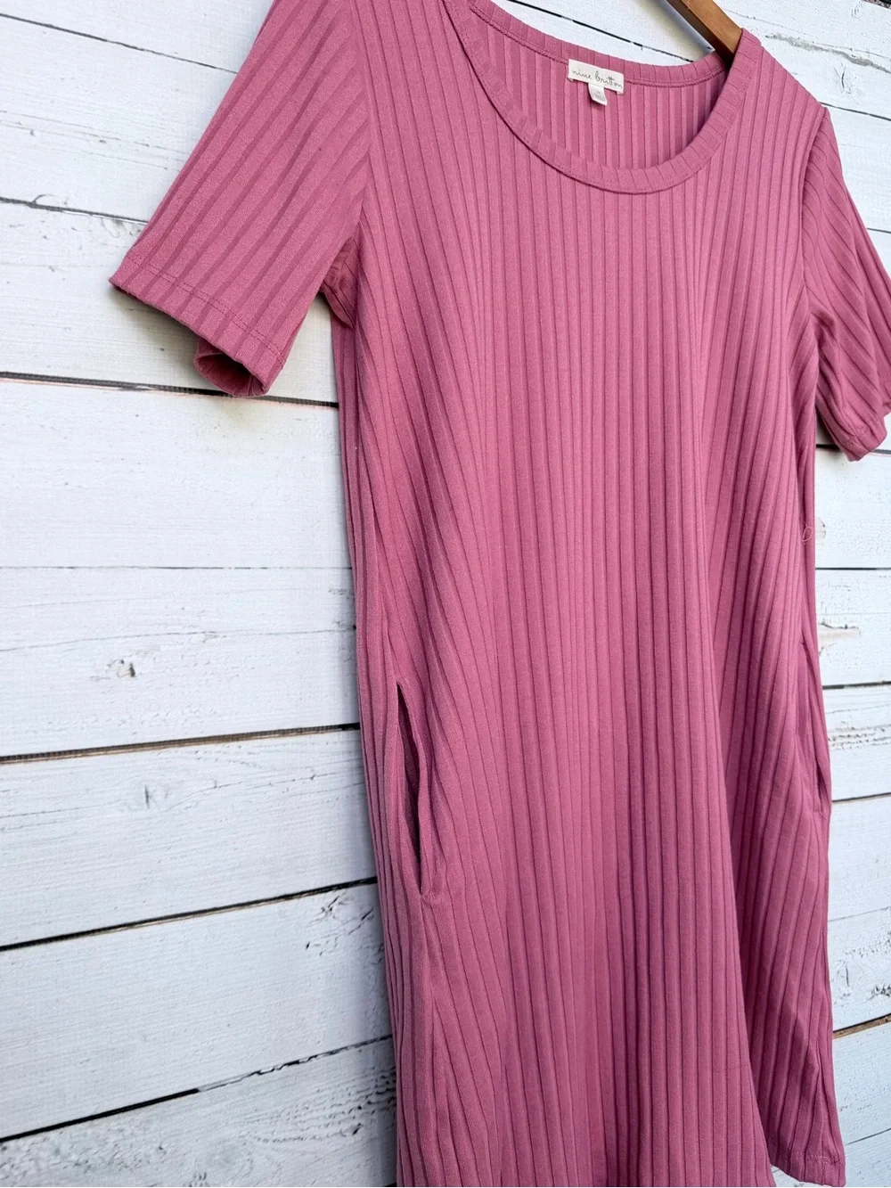 Nine Britton Ribbed Short Sleeve T-Shirt Dress with Pockets